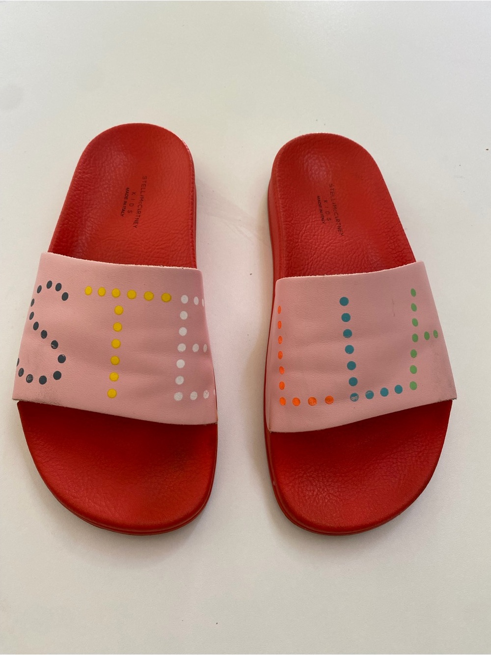 Stella McCartney Red Footbed Pink Dot-Accent Slide Sandals